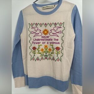 Stoned Immaculate Feminist New Cross Stitch Embroidered Sweater Sz M Wool Blend